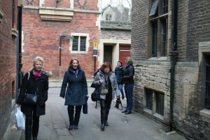 Photo of the tour winding through Cambridge's medieval streets.